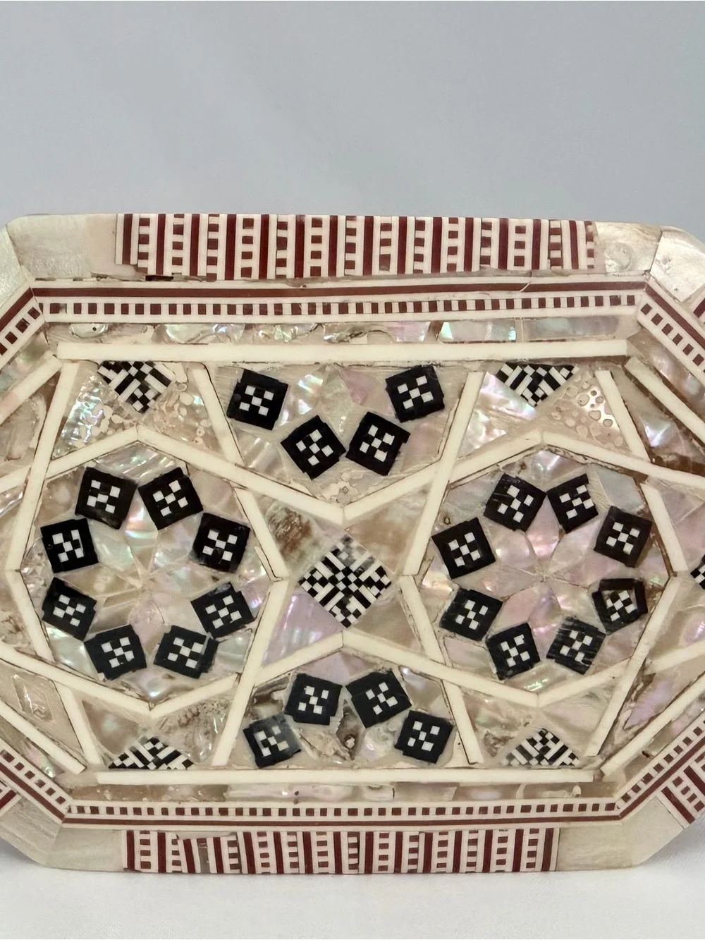 Egyptian Mother of Pearl Inlay Octagonal Jewelry/Trinket Box Vintage